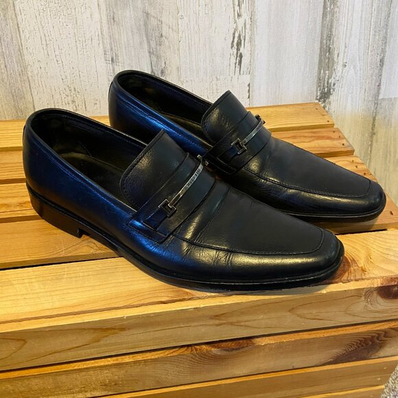 HUGO BOSS Men\'s Size 8 Leather Square Toe Black Loafers Hugo Boss Horsebit